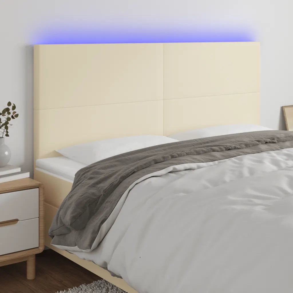 Testiera a LED Crema 180x5x118/128 cm in Similpelle cod mxl 48383