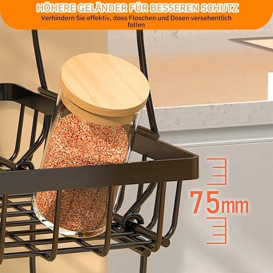 Carrello da cucina su ruote con 4 livelli per spazi angusti in cucina sala da pranzo bagno con maniglia e freni nero carrello da cucina su ruote