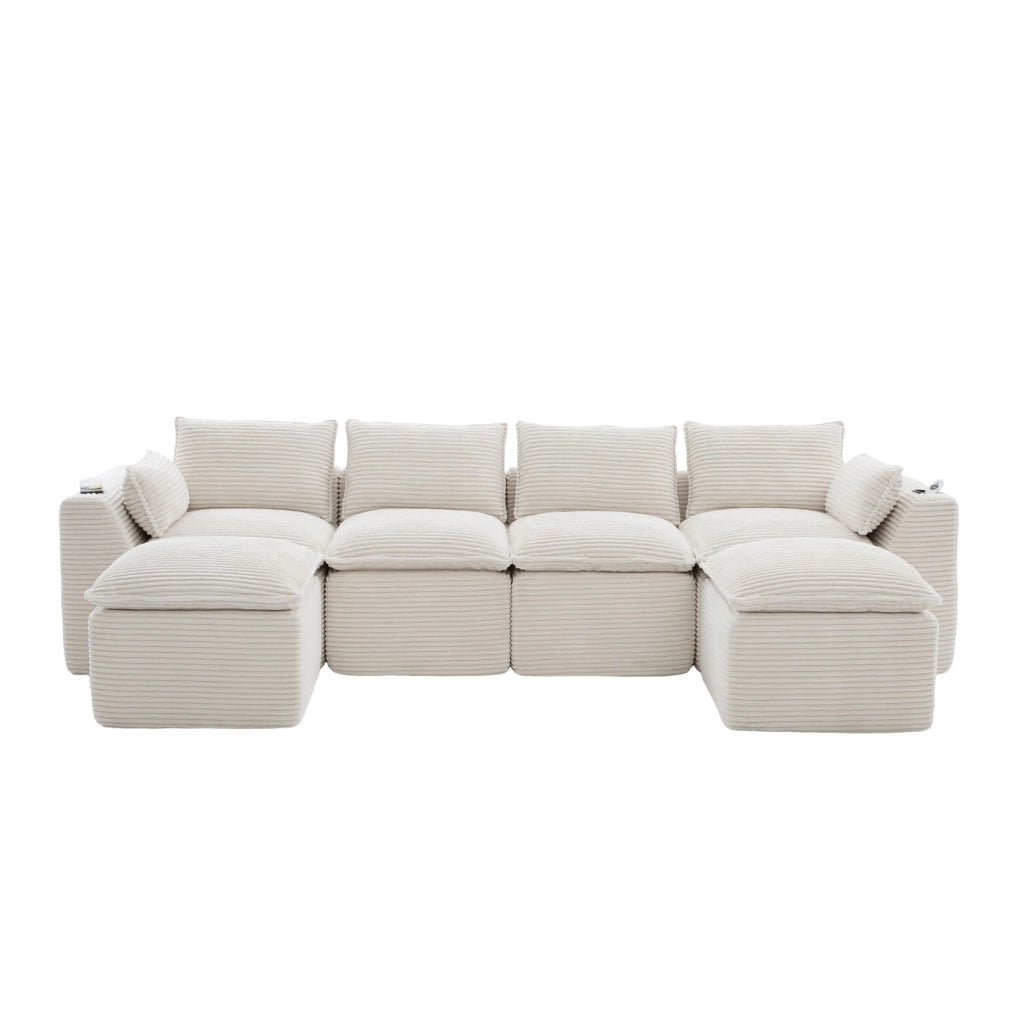 Divano modulare combinabile 322x161x75 cm in velluto a coste beige