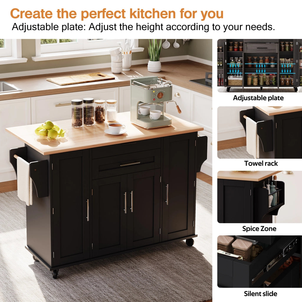 Carrello da Cucina con 4 Ante; 2 Cassetti; Ripiani Regolabili e Portasciugamani; 136 x 70 x 92 cm