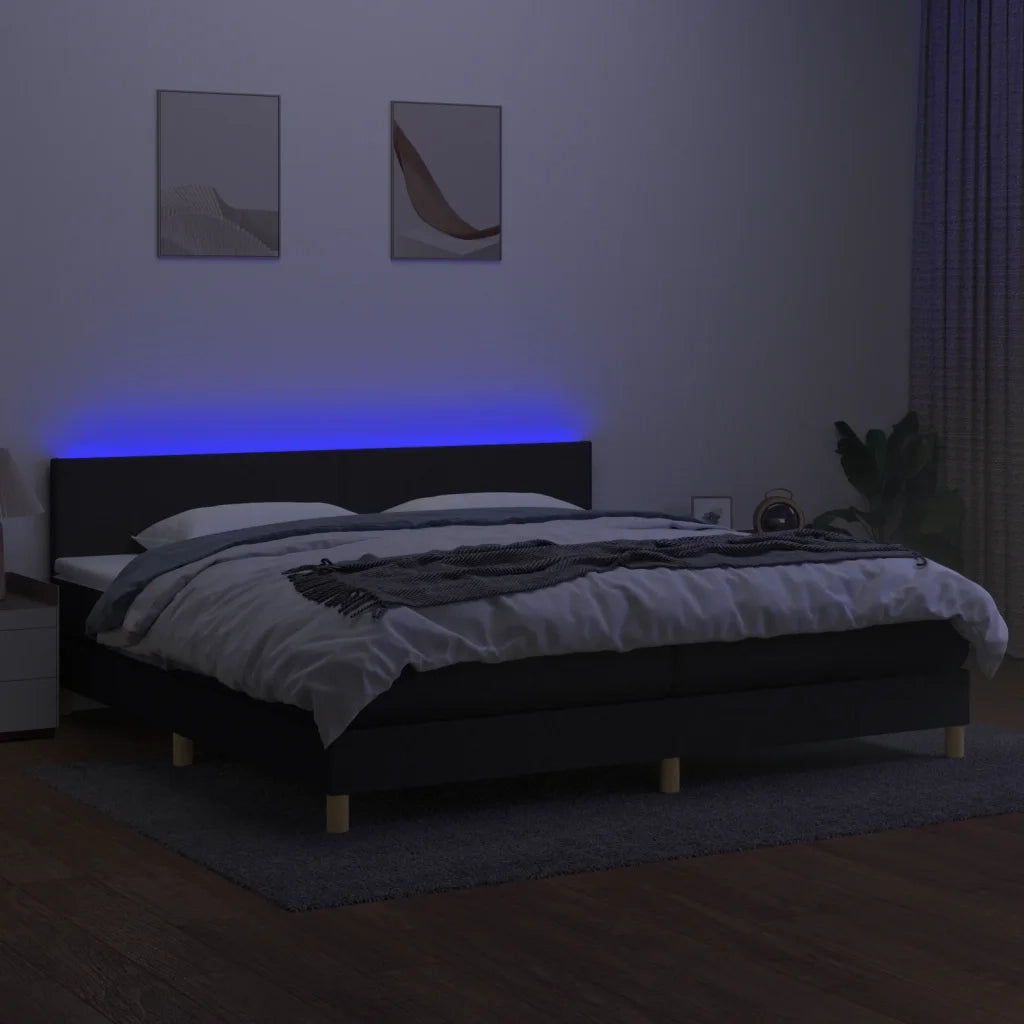 Letto a Molle Materasso e LED Nero 200x200cm in Tessuto 3133583
