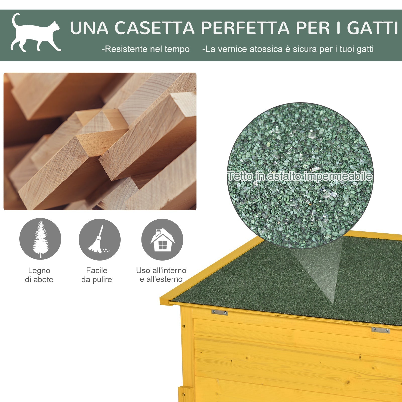 Cuccia Casetta per Animali Domestici in Legno di Abete 70x51.5x60 cm