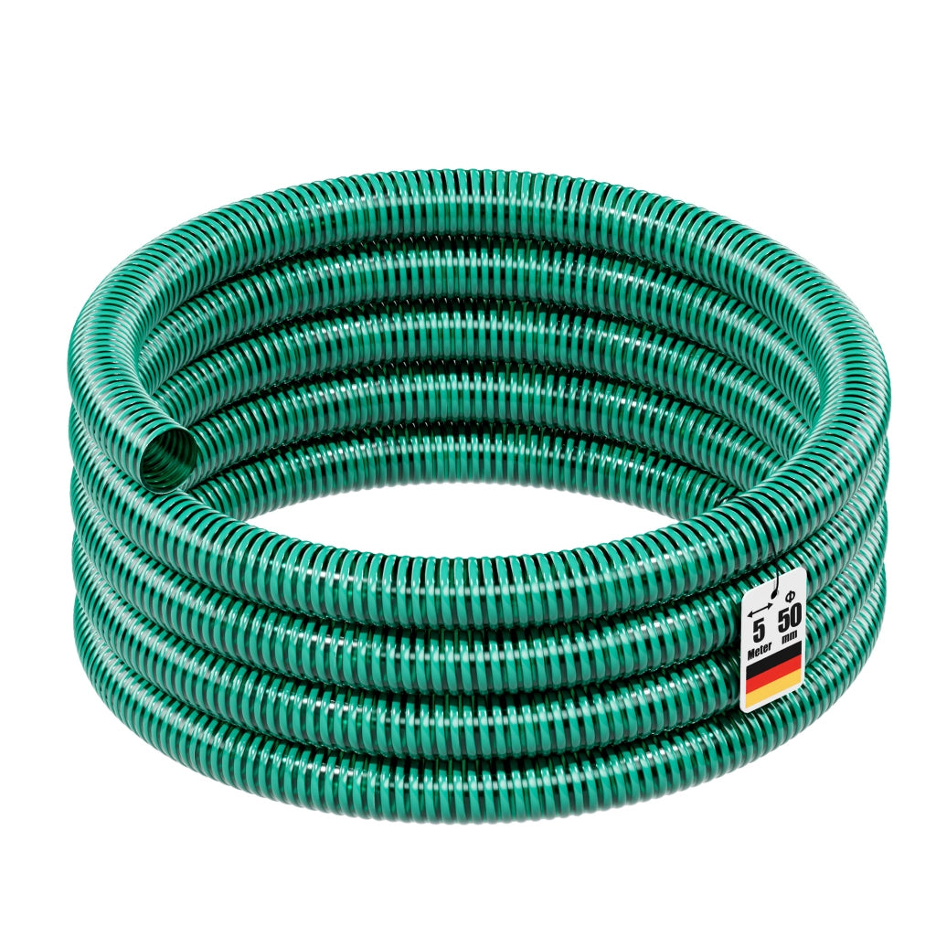 Tubo spiralato per aspirazione, verde, da 5 m Ø 50mm (2"), per pompe - Made in Europe