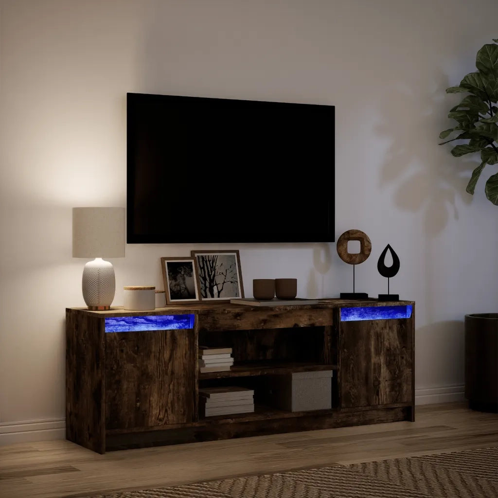 Mobile Porta TV con LED Rovere Fumo 139,5x34x50cm in Truciolato