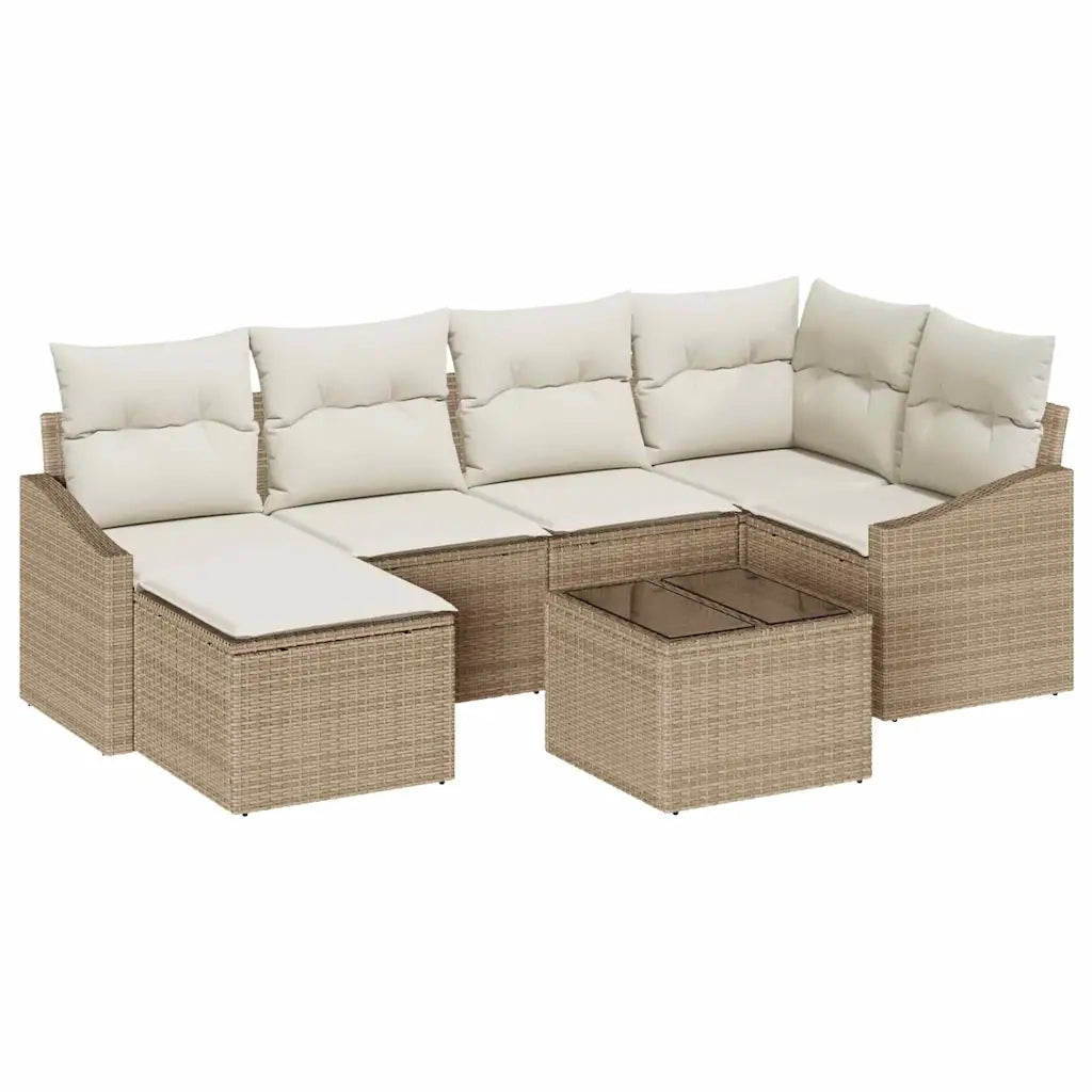 Set di divani con cuscino 7 pcs Beige polyrattan