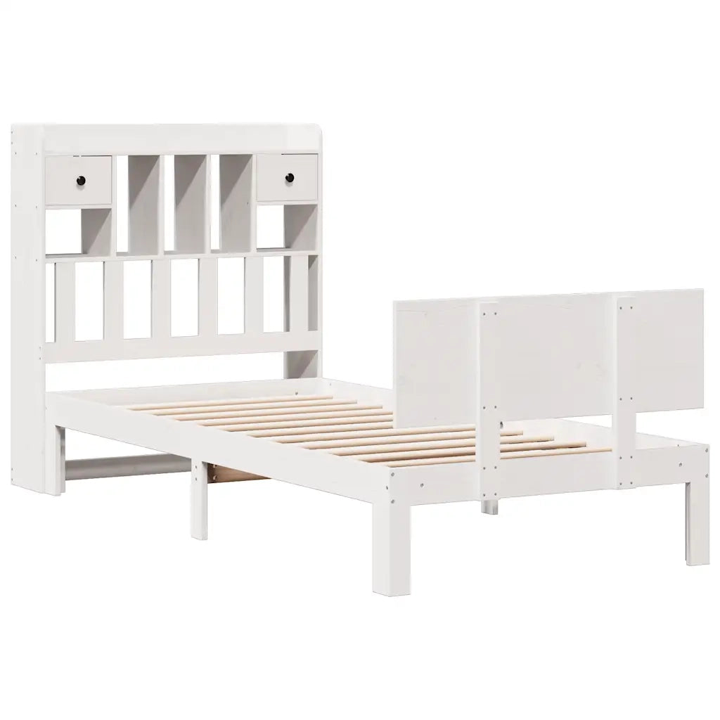 Letto Libreria senza Materasso Bianca 90x200 cm Legno di Pino 3322687