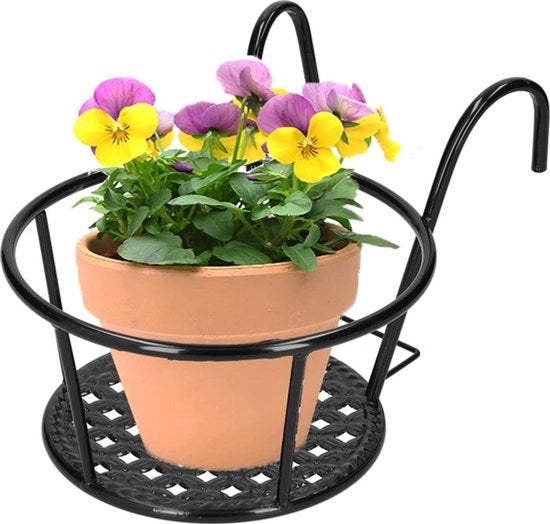 Supporto per Piante da Esterno con Hanger per Contenitori di Pianta per Patio, Veranda, Balcone Decorativo (nero) Lavatrice