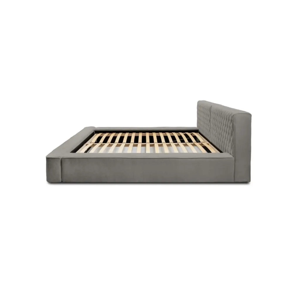 Letto contenitore VERNON – Tessuto ciniglia bouclé Cenere taupe – 160x200 cm – Rete sollevabile – Design di alta gamma