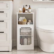 Mobile bagno basso a terra con porta a lamelle, struttura a più livelli, bianco