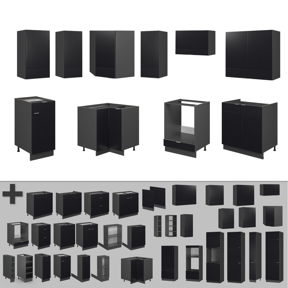 Vicco Cucina angolare completa Nero a righe/antracite 160 x 60 cm senza piano di lavoro