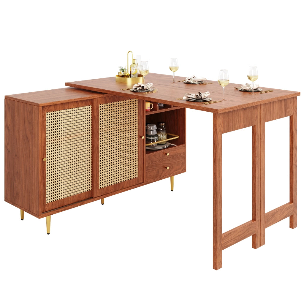 Tavolo da Pranzo Girevole 360¡ã con Ante Rattan e Ripiani ¨C Xylo ¨C Marrone, 107x40x71 cm