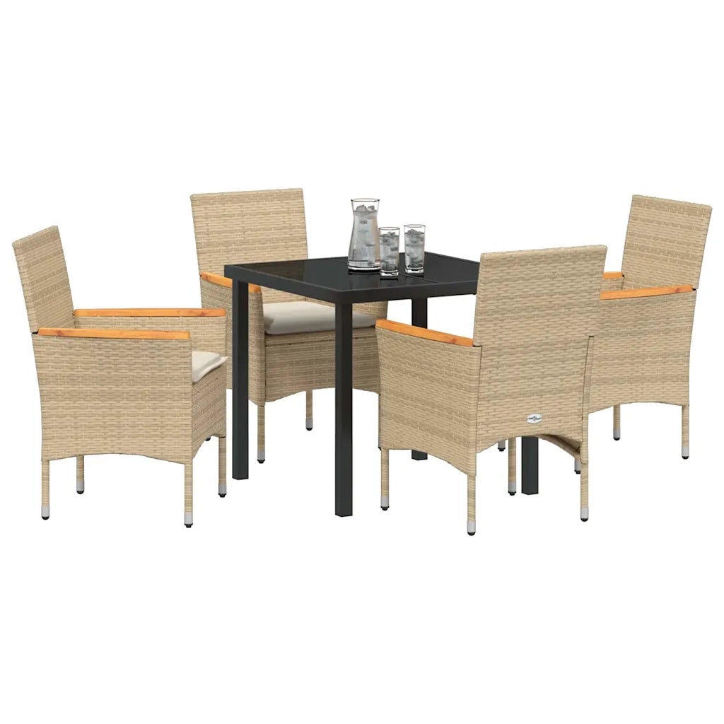 Set da Pranzo per Giardino con cuscino 5 pcs Beige polyrattan