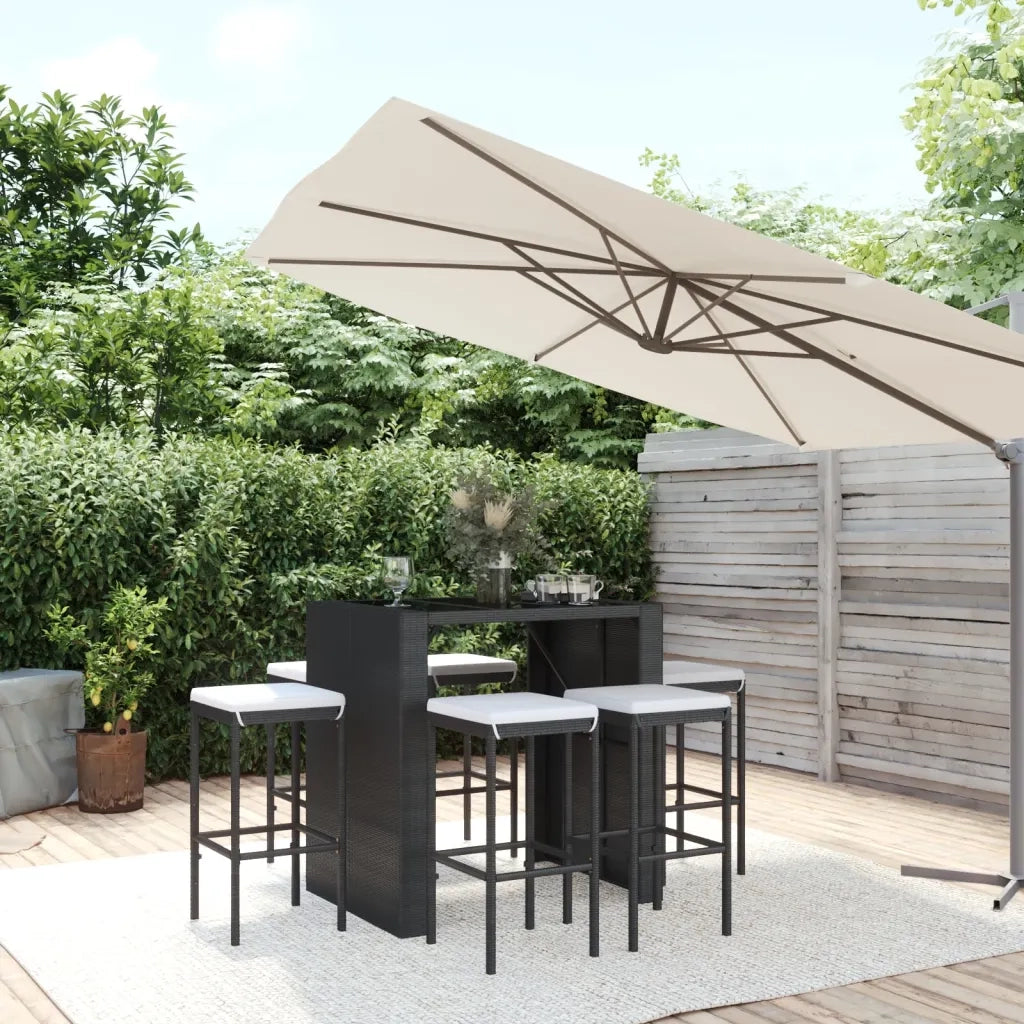 Set Bar da Giardino 7 pz con Cuscini in Polyrattan Nero 3187621