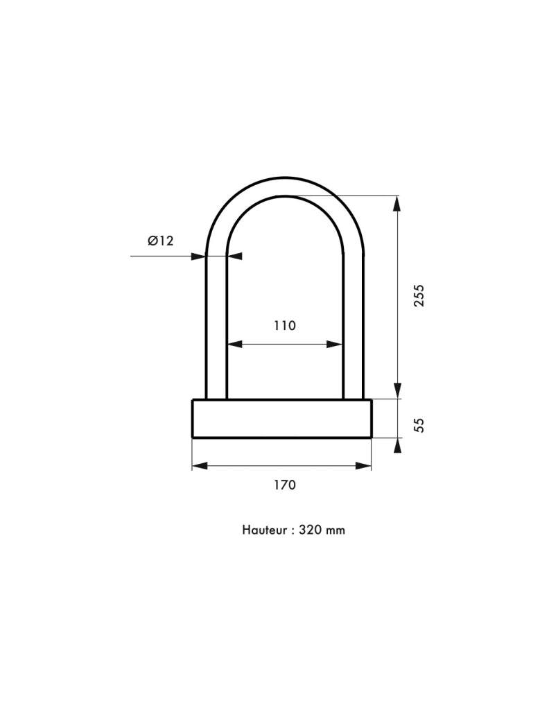 Antifurto a U rivestito Ø 12 mm, larghezza 170 mm, altezza 320 mm – THIRARD
