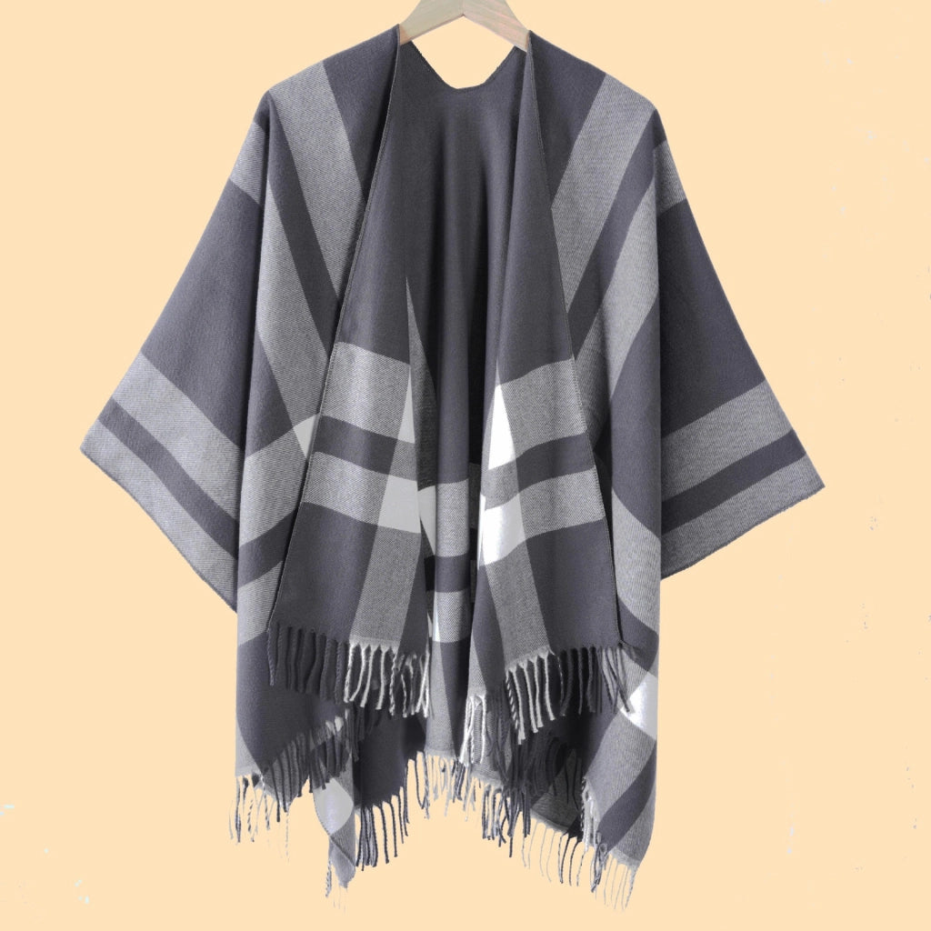 Nuovo scialle diviso con nappe, sciarpa semplice a quadri jacquard da donna