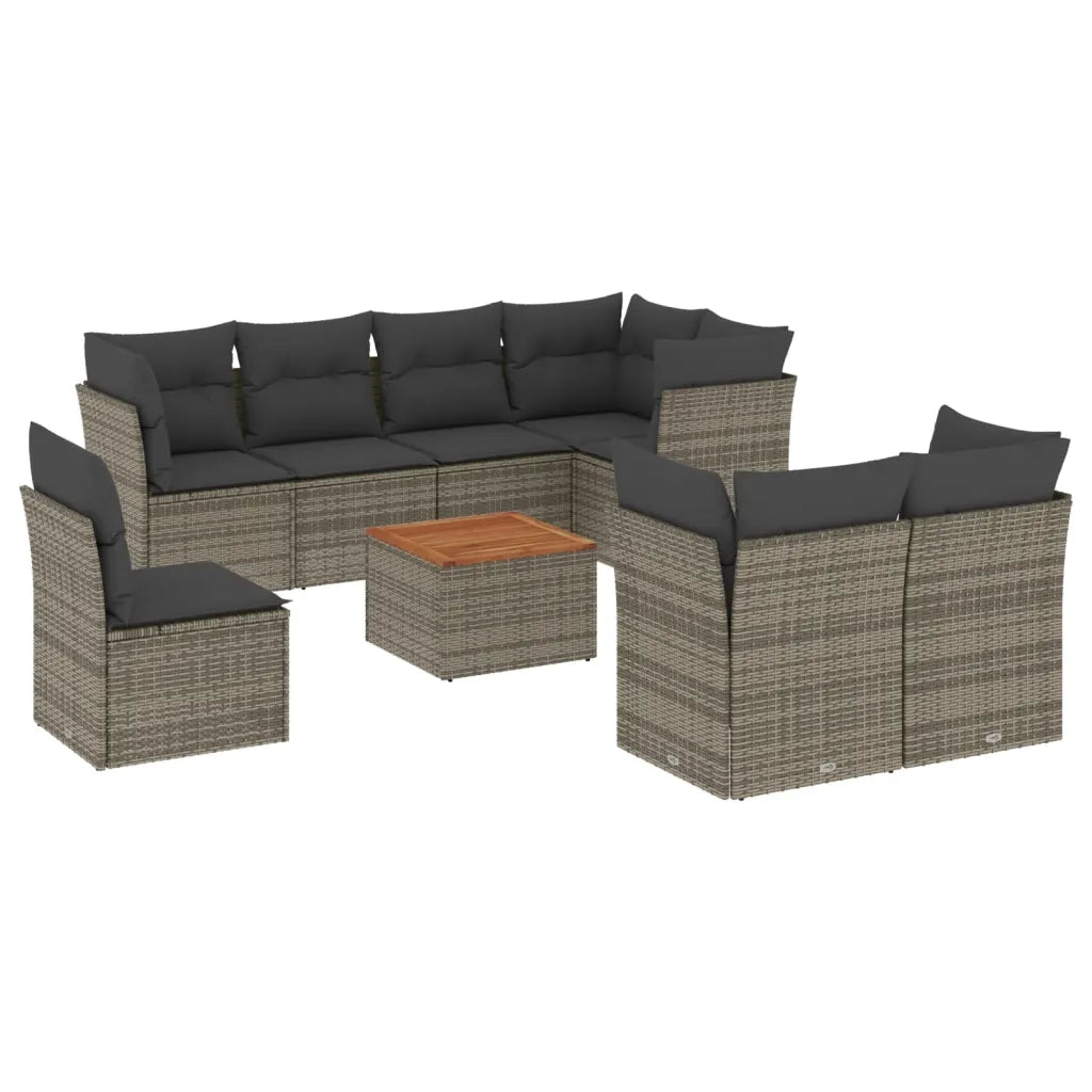 Set Divano da Giardino 9 pz con Cuscini Grigio in Polyrattan 3256074