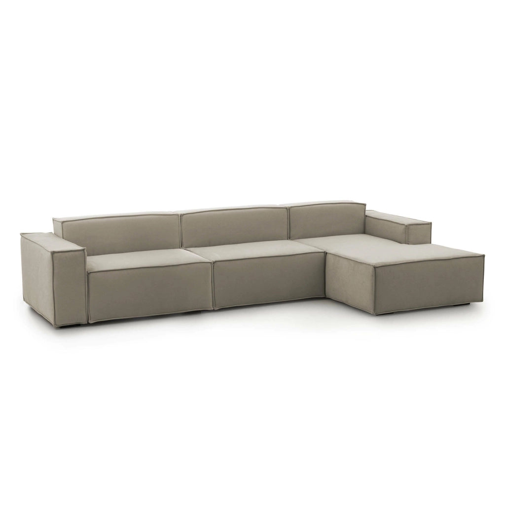 Divano fisso Asvaldo, Divano componibile a 4 posti con penisola destra, Made in Italy, SofÒ  moderno in tessuto, Cm 340x170h70, Tortora