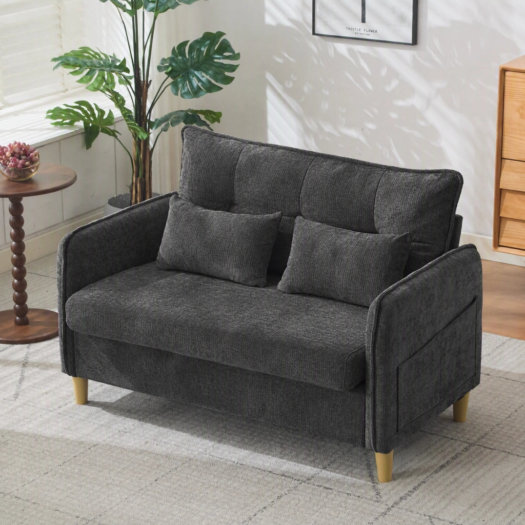 DIVANO 2 posti 127 cm Dark Gray in tessuto Chenille con cuscini