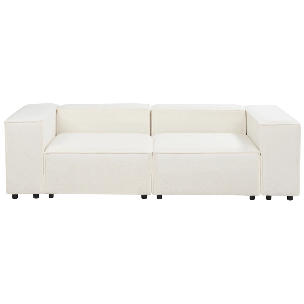 Divano moderno a 2 posti Gambe nere Rivestimento in tessuto bouclè bianco sporco Soggiorno moderno