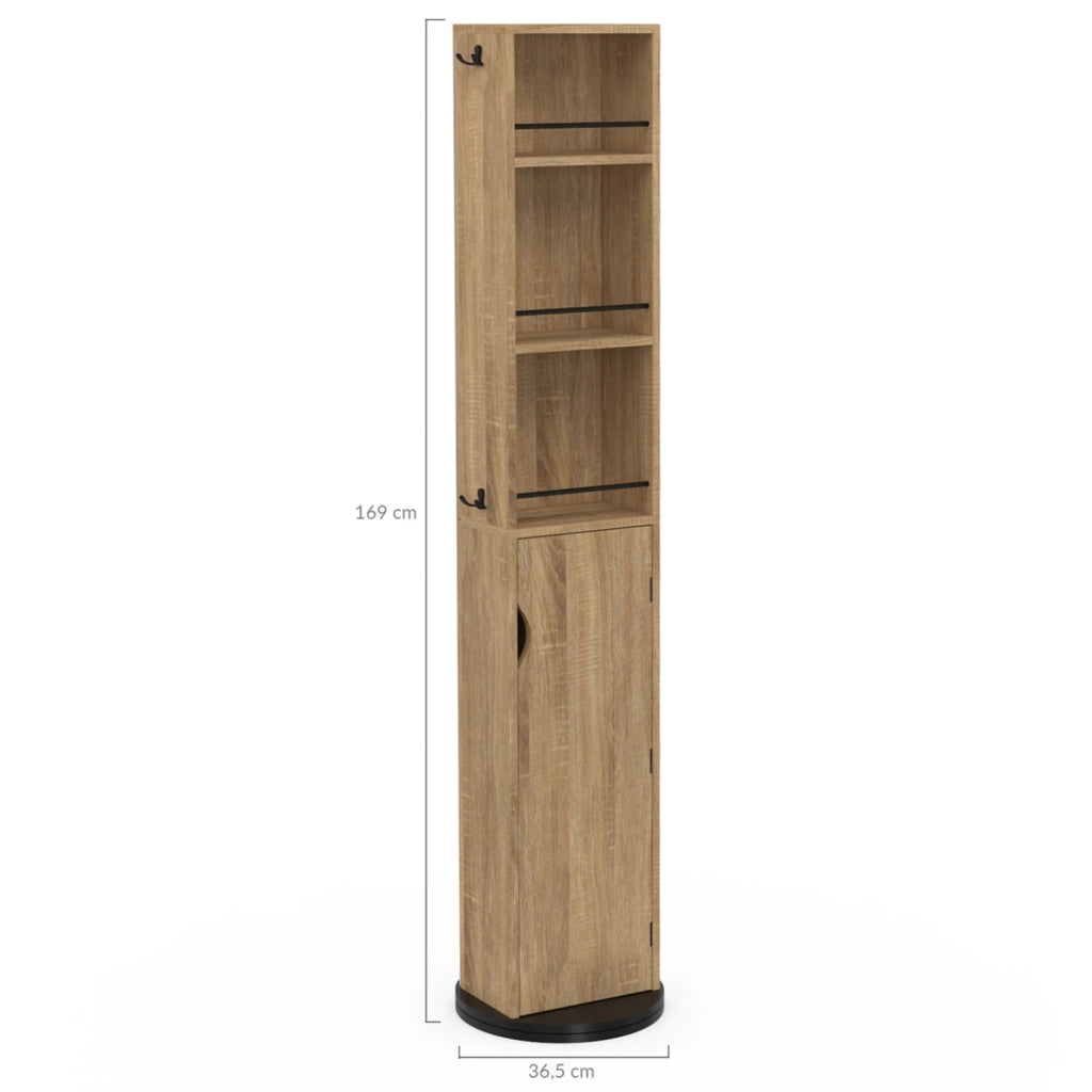 IDMarket - Mueble de baño giratorio con espejo, armario y estantes en haya y negro