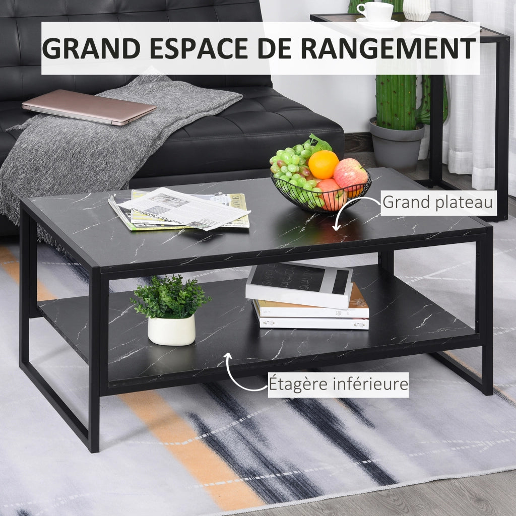 Tavolino Moderno con 2 Ripiani ¨C Zephmum ¨C Nero 106x50x47 cm