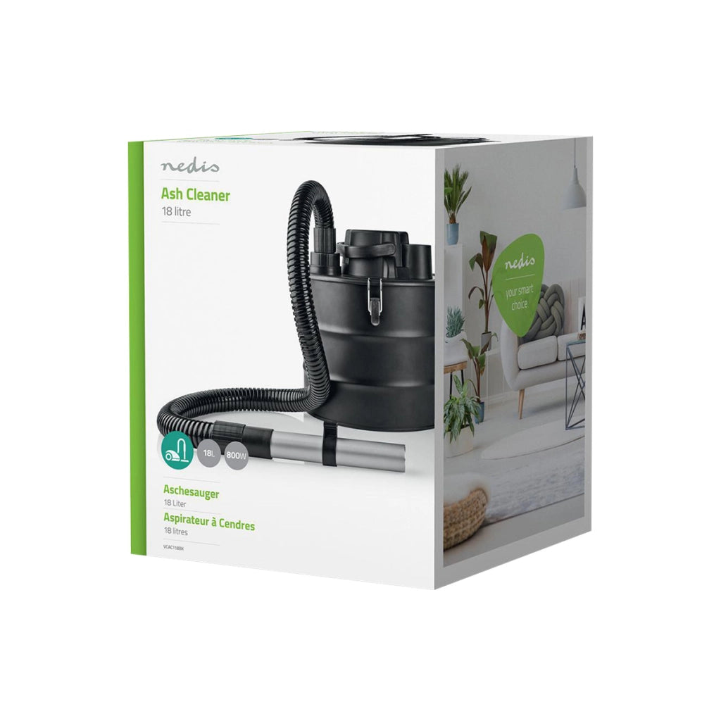 Aspiracenere 18L 800W con Filtro HEPA e Tubo Flessibile Nero Nedis