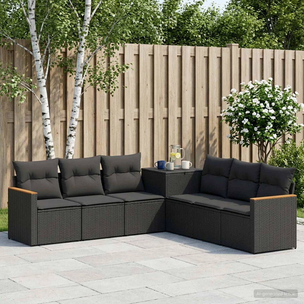 Set di divani 7 pz Nero Rattan sintetico e Acciaio 3448854