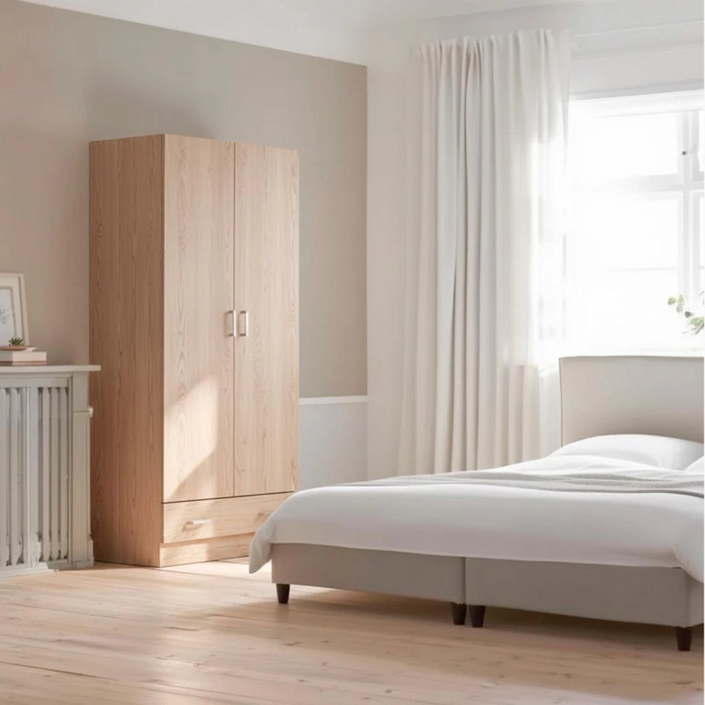 Armadietto Multiuso Con 2 Ante E 1 Cassetto Mobile Design Moderno Salvaspazio Con Ripiani Interni E Vano Contenitore Per Camera Da Letto O Ingresso 79.4 X 35.7 X 170.4 Cm Rovere