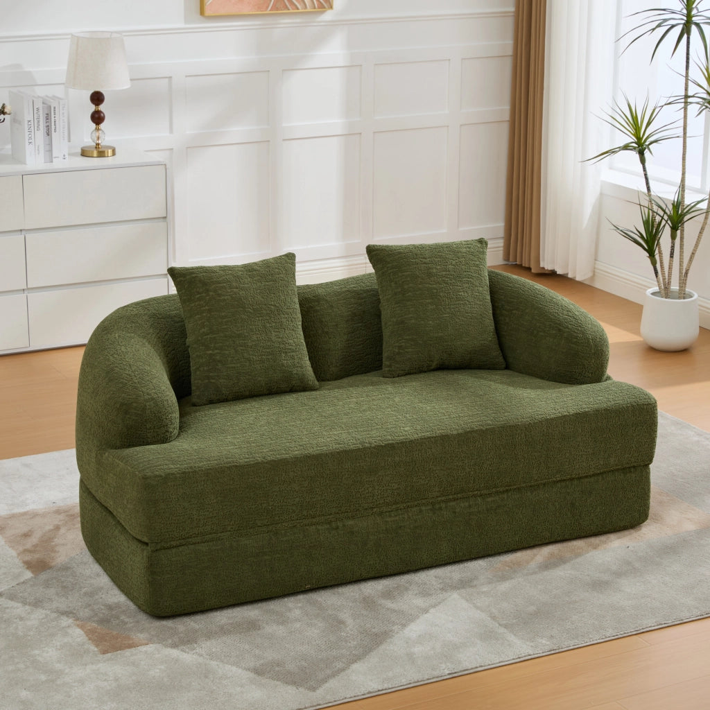 Divano letto 157x84x65 cm in ciniglia verde， 2 posti， senza montaggio