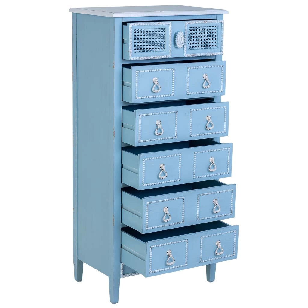 Cassettiera in legno laccato blu 56x36x119h cm