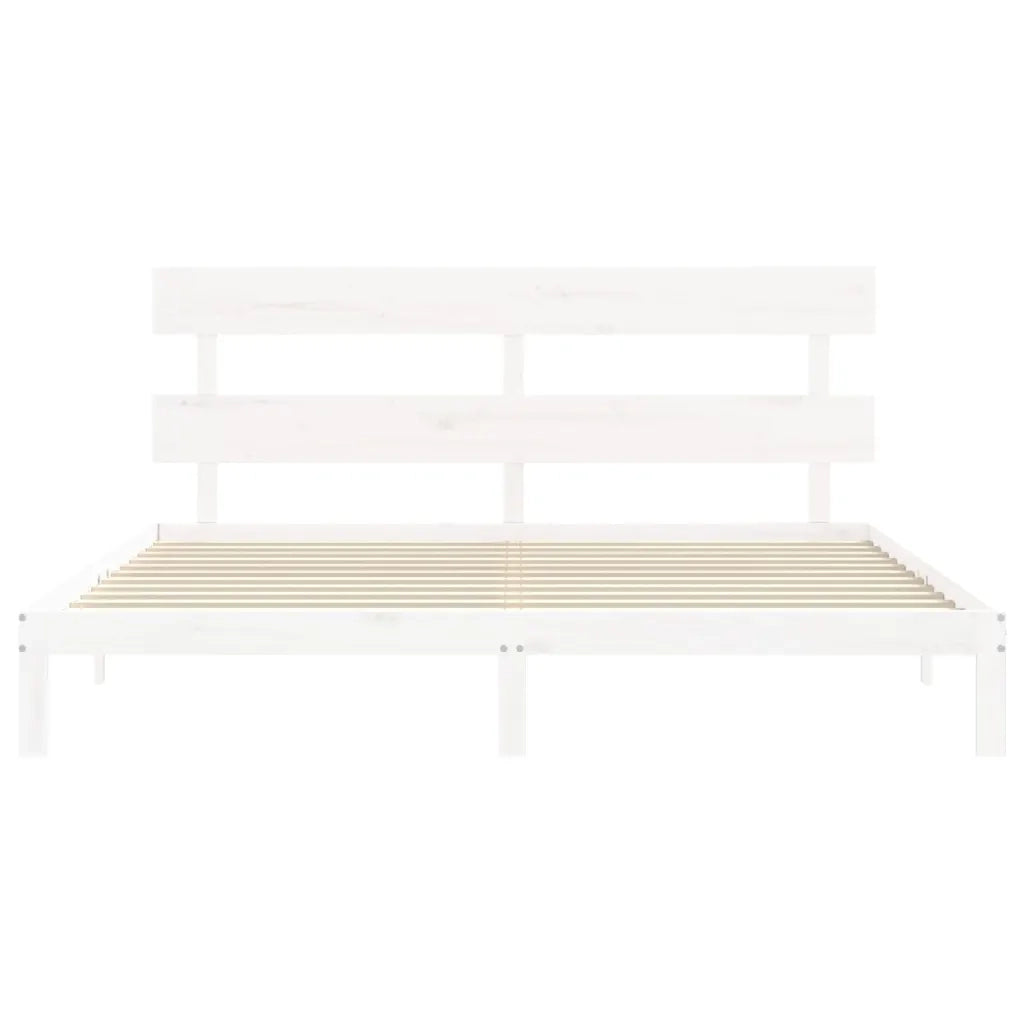 Letto matrimoniale | Letto per adulti | Giroletto Testiera Bianco Super King Size in Legno Massello