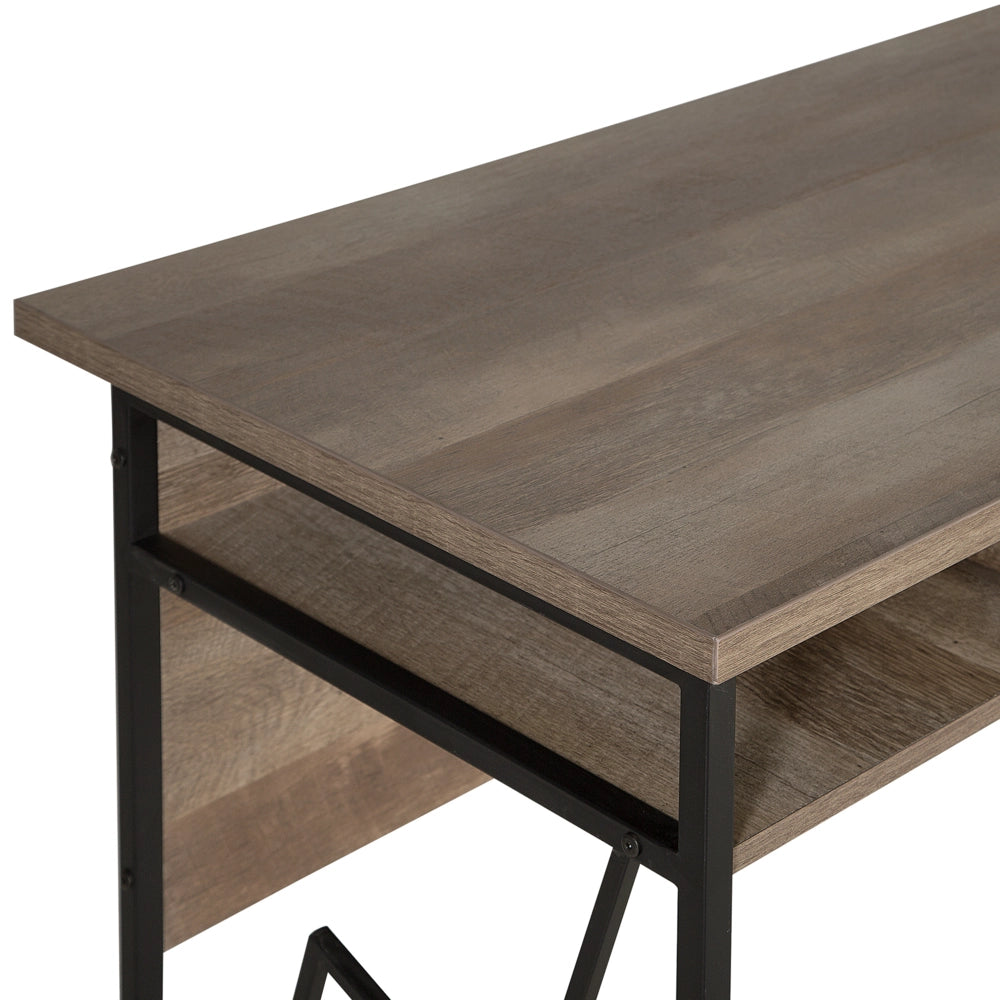 Scrivania Home Office Piano in legno scuro Struttura in metallo Nero Scaffale portaoggetti 120 x 60 cm Design industriale moderno