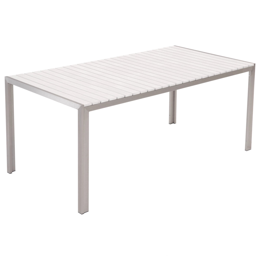 Set da pranzo da giardino bianco da esterno 3 pezzi tavolo rettangolare 2 panche struttura in alluminio spazzolato