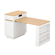Tavolo da pranzo con piano estraibile; LED e prese USB per cucina in MDF bianco