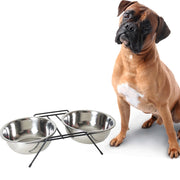Trade Shop - Ciotola Doppia Rialzata Per Cani 2 Per 22cm Con Supporto Cibo Acqua In Metallo -