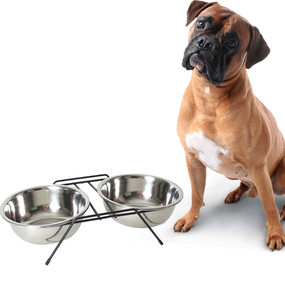 Trade Shop - Ciotola Doppia Rialzata Per Cani 2 Per 22cm Con Supporto Cibo Acqua In Metallo -