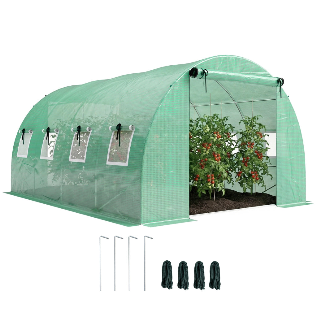 Serra in PVC con telo ¨C zephmum ¨C 4x3x2 m verde 2 porte a zip 8 finestre a rete