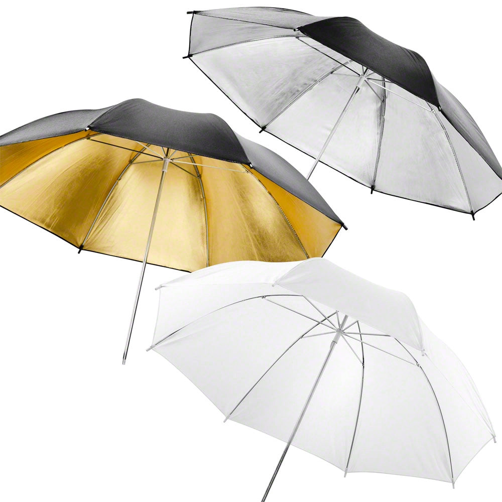 Set di ombrelli reflex e trasparenti 84 cm, ombrello fotografico in 3 parti traslucido, color oro, color argento, per diversi stili di luce