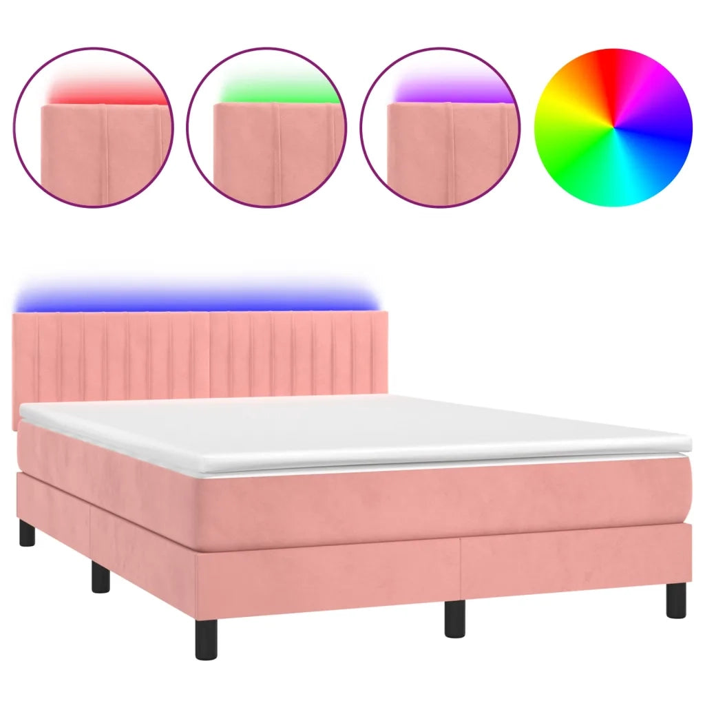 Letto a Molle con Materasso e LED Rosa 140x190 cm in Velluto 3134524