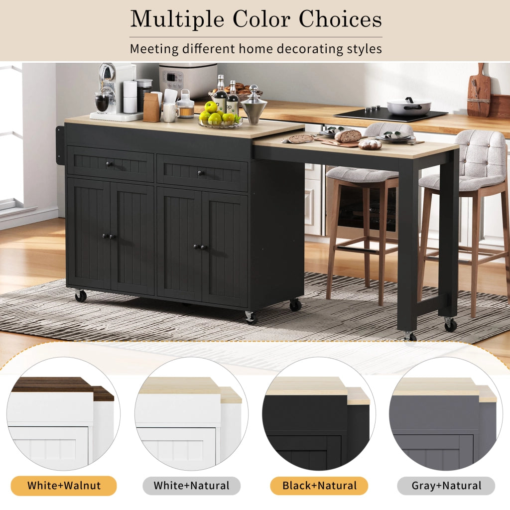 Isola da Cucina con Piano Estensibile; 1 Cassetto e 7 Ruote; in MDF; 112-180;5x45x92;2 cm; Nero Naturale