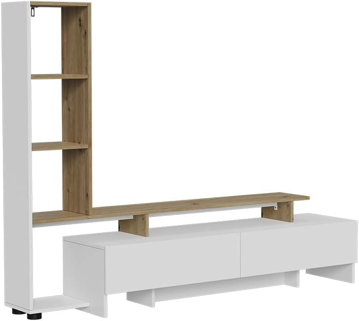 Mobile tv Tavora, Bianco/quercia, 168.2 x 120 cm con 2 cassetti, per l'utilizzo come mobile TV con ripiani aperti