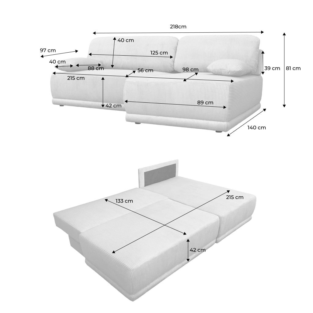Divano angolare destro  convertibile in velluto a coste con
