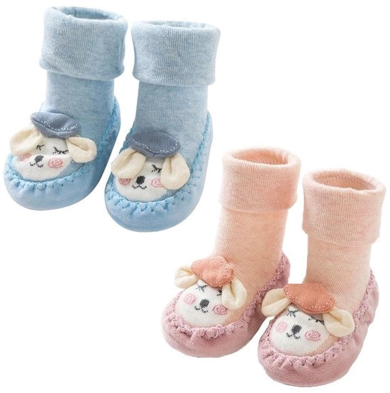 Sokkini Antiscivolo - 2 Paia di Pantofole in Cotone - Adatte per Bambini 12-18 Mesi - Lunghezza del Piede 12-14 cm - Leggerezza e Respirabilità - Pantofole per Bambini