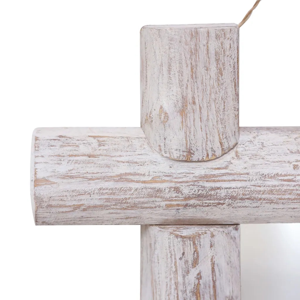Specchio con Tronchi Bianco 70x70 cm Legno Massello di Recupero 283932