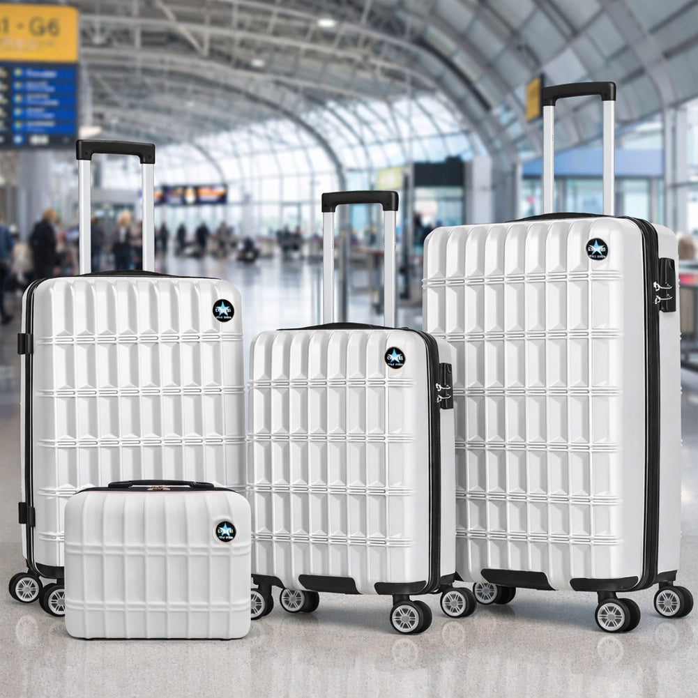 Set 3+1 Valigie Rigide e Beauty Case da Viaggio Rivestimento Resistente e Ruote Easy Roll Bianco
