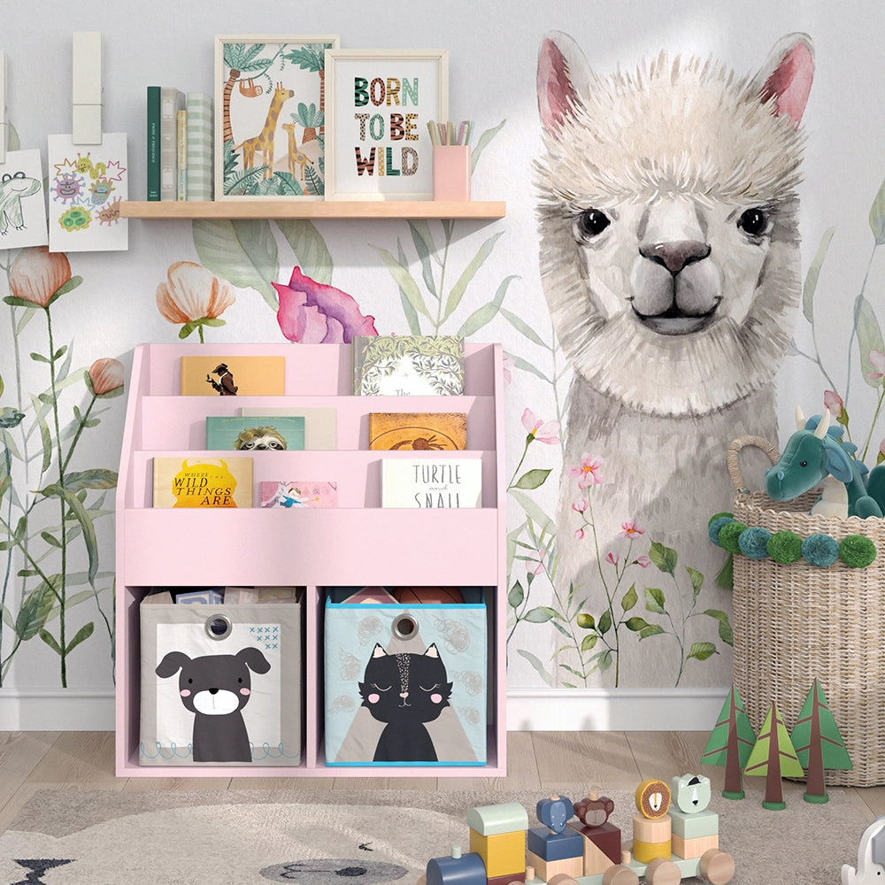 Vicco Libreria bambini rosa 72 x 79 cm con 2 scatole pieghevoli (cane, gatto)