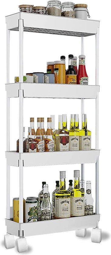Cucina mobile a 4 livelli, 85 cm alta, ripiano spaziale per bagno e cucina per cucina, ufficio, bagno, cucina mobile sottile, bianca