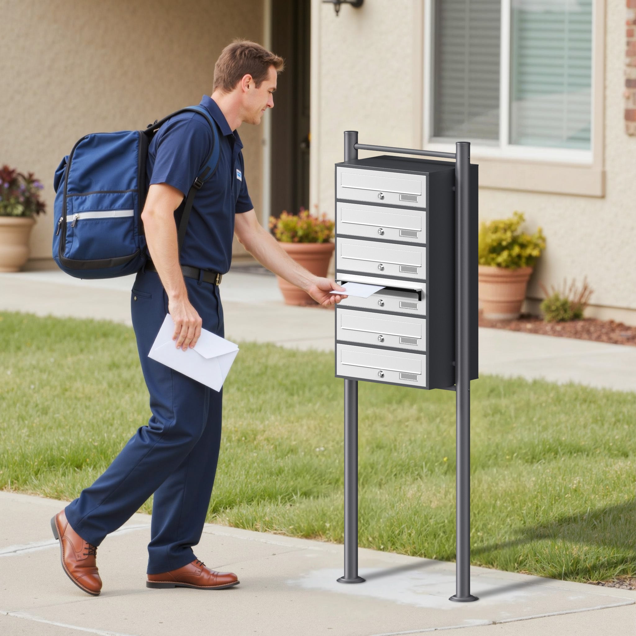 Cassetta postale condominiale autoportante 6 posti antracite/bianco 556 x 270 x 1500 mm 1 modulo