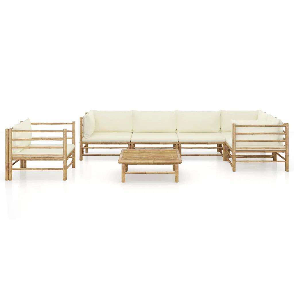 Set di mobili da giardino mobili da esterno 7 pezzi con cuscini bambù bianco crema 02_0017081