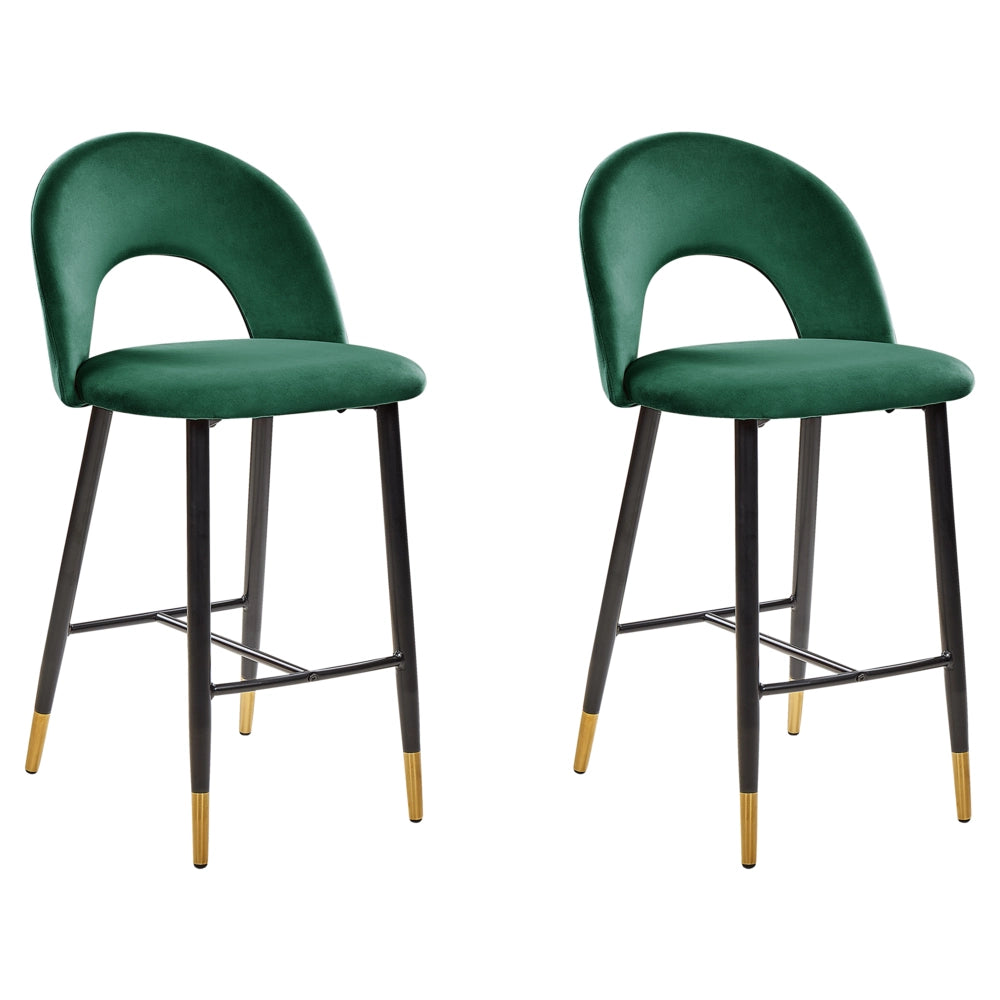 Set di 2 sedie da bar in velluto verde smeraldo stile retrò soggiorno accessori vintage